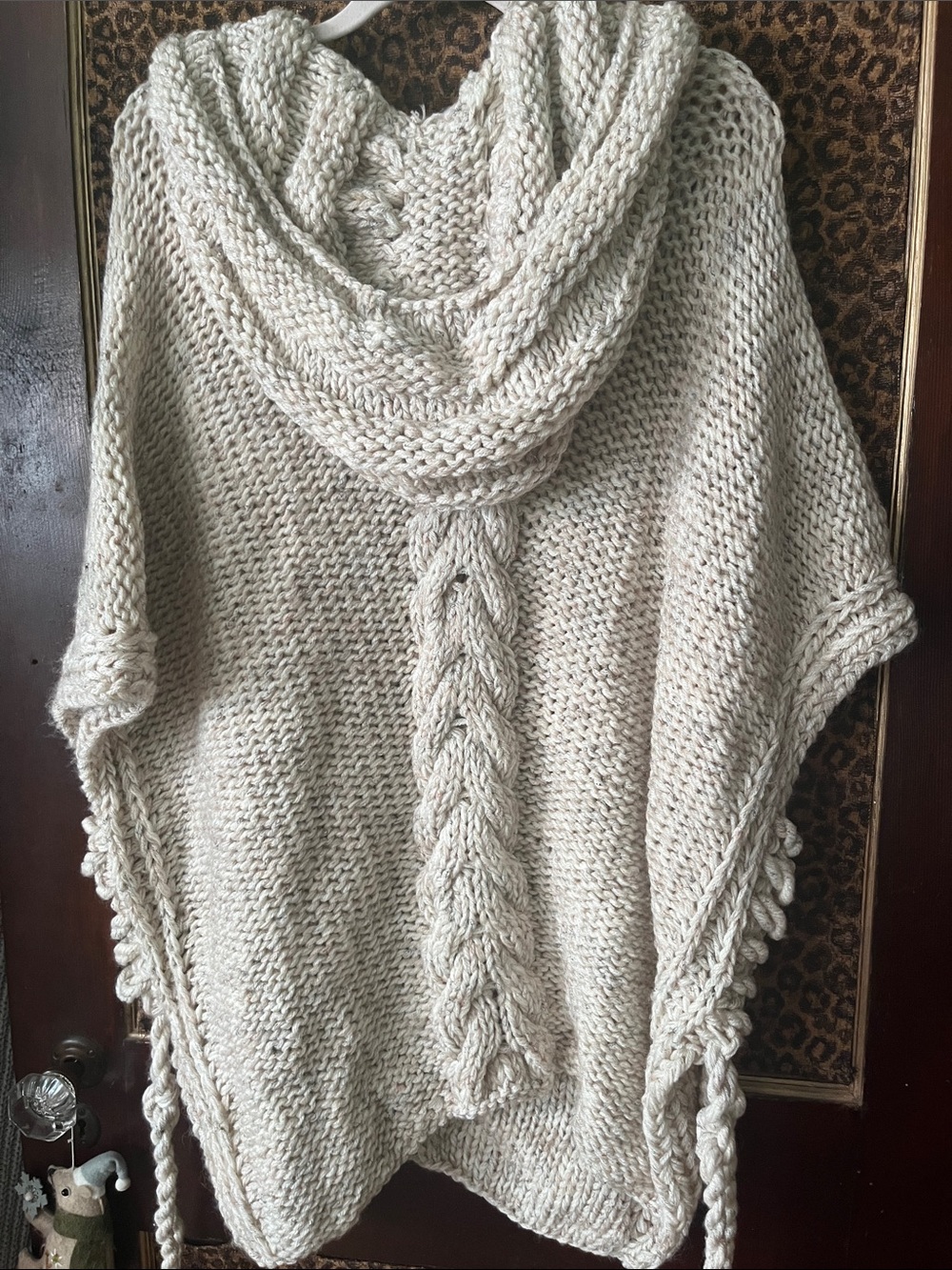 Oatmeal wool hooded poncho